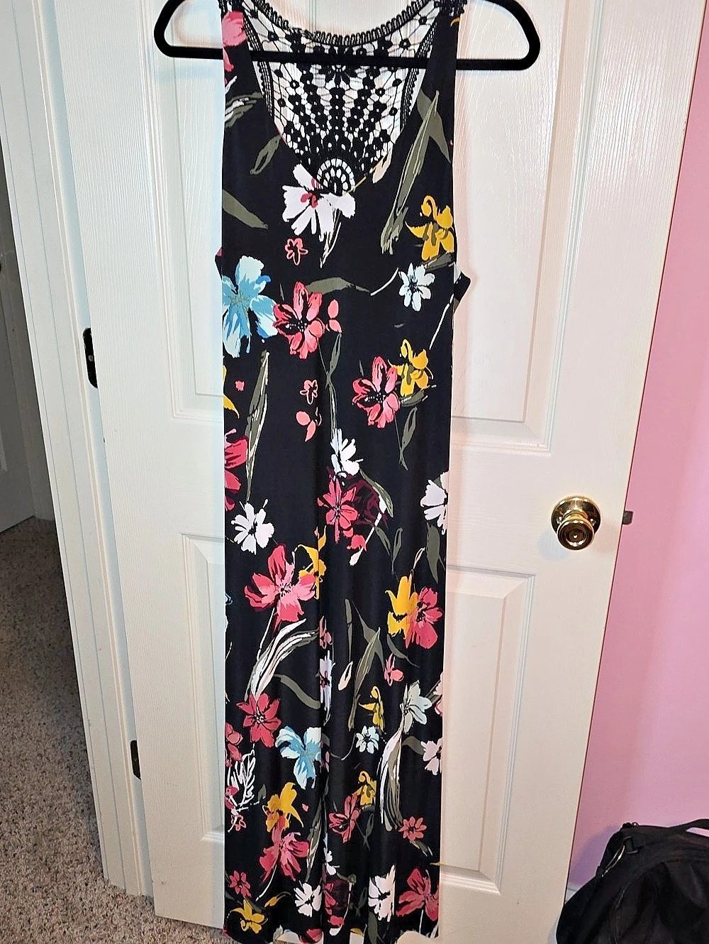 Lane Bryant Floral Crochet Back Maxi Dress Size 14/16